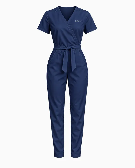 Belted V-Neck Jumpsuit, Navy