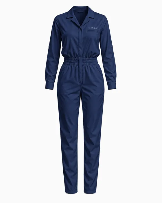 Shirt-Collar Utility Jumpsuit, Navy