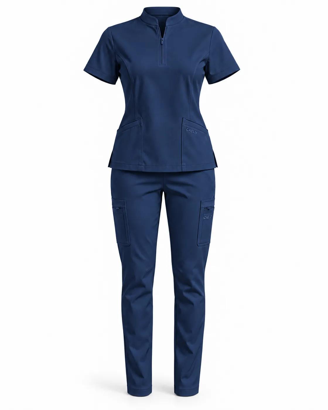 Zip-Collar Cargo Set — Front · Navy