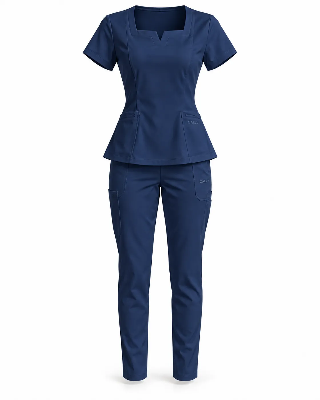 Peplum Slim Ankle Set — Front · Navy