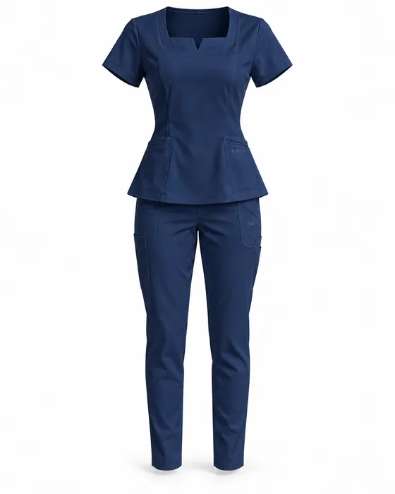 Peplum Slim Ankle Set, Navy
