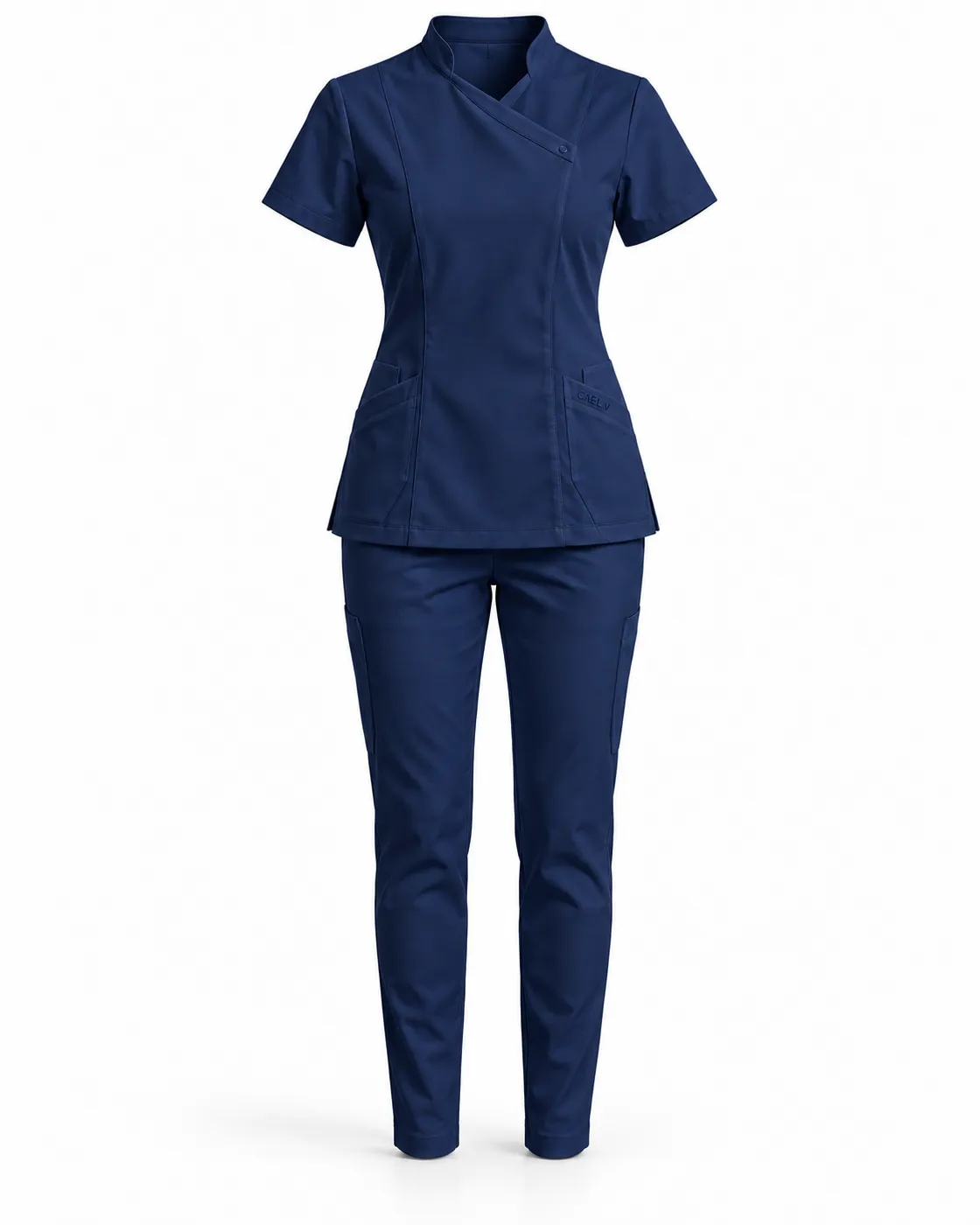 Mandarin Wrap Slim Set — Front · Navy