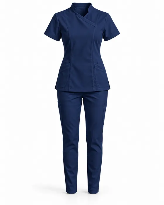 Mandarin Wrap Slim Set, Navy