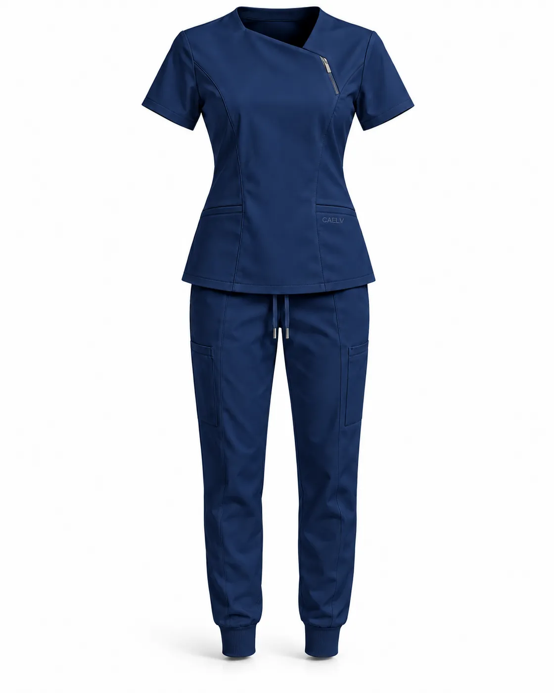 Asymmetric Zip Jogger Set — Front · Navy