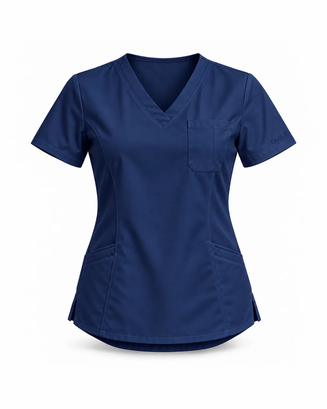 V-Neck Three-Pocket Top — Front · Navy