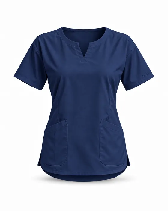 Relaxed Notch-Neck Top, Navy