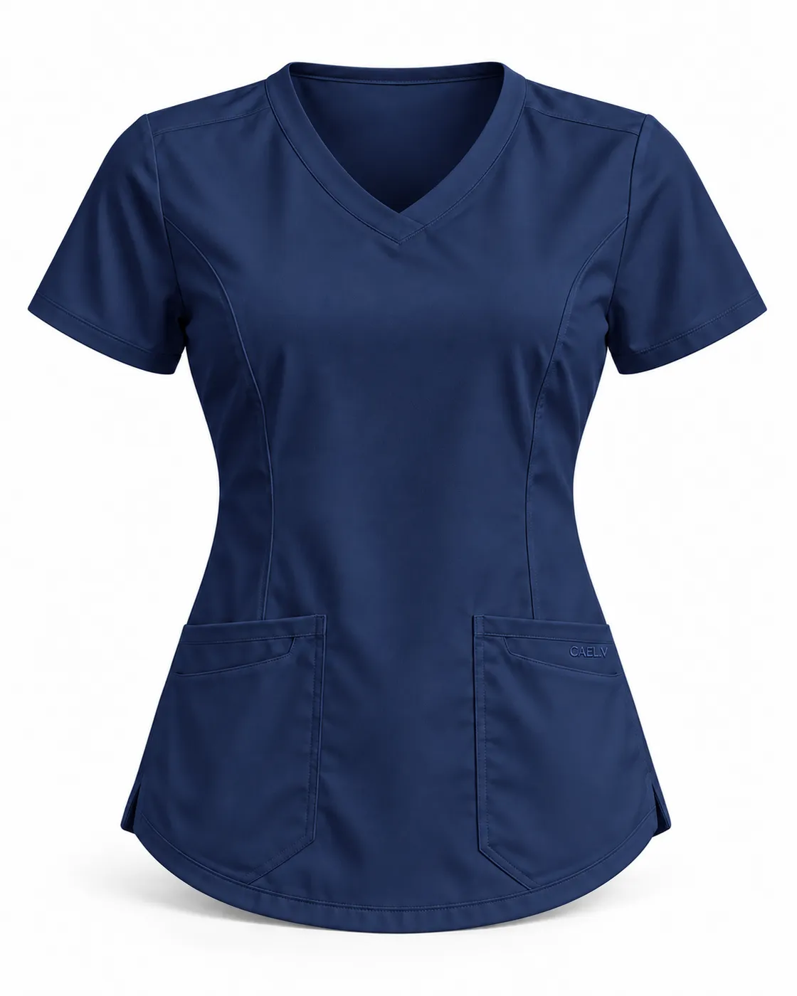 Princess-Seam Curved-Hem Top — Front · Navy