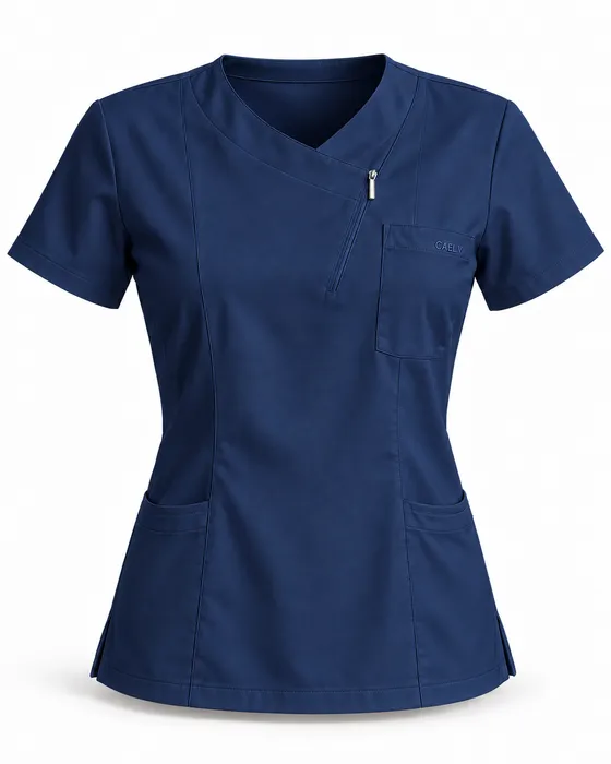 Asymmetric Wrap Top, Navy