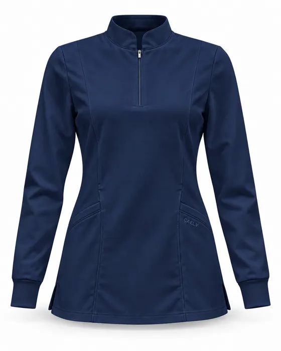 Long-Sleeve Stand-Collar Top, Navy