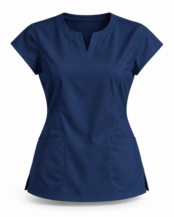 Split-Neck Cap-Sleeve Top, Navy