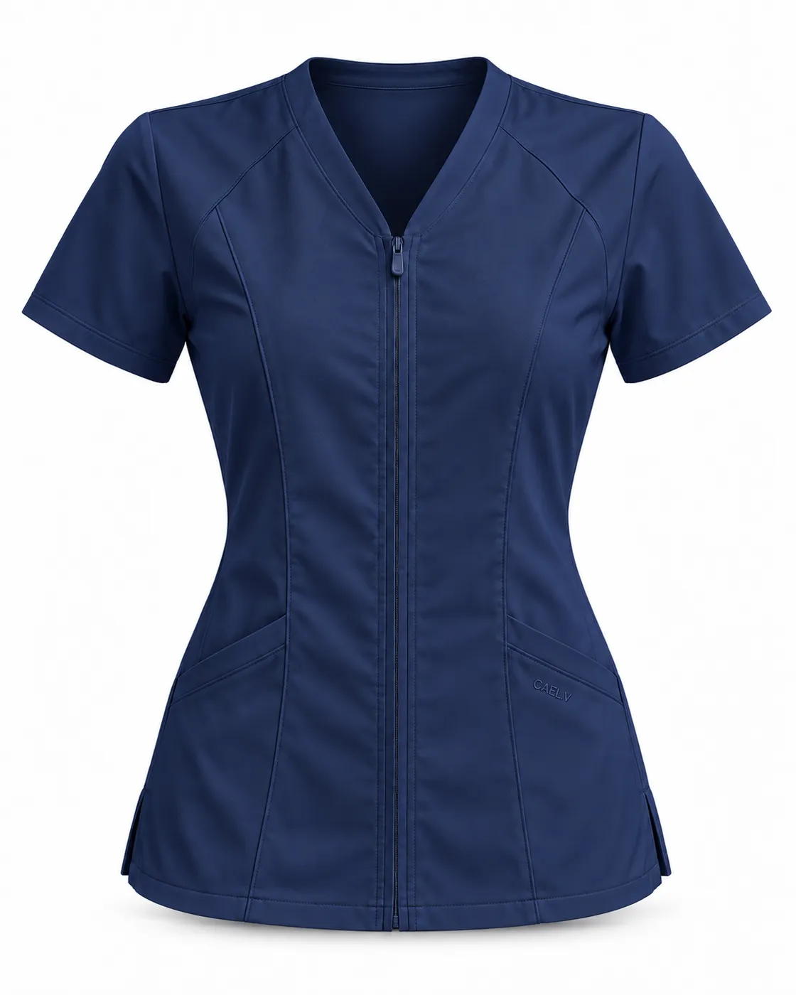 Full-Front Zip Top — Front · Navy