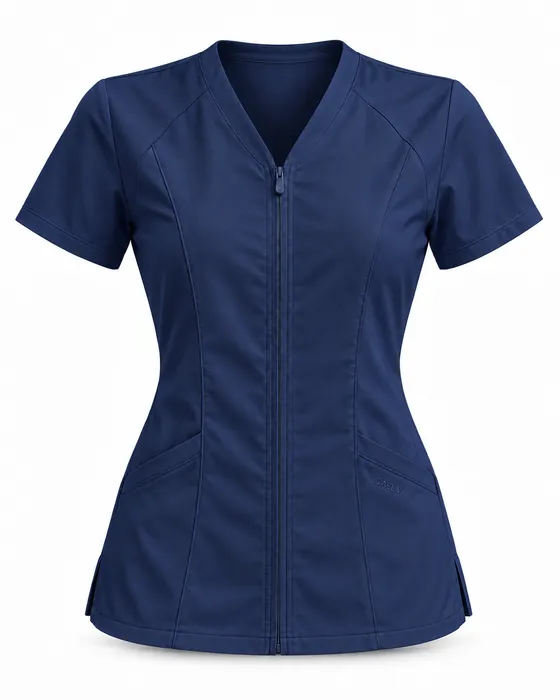 Full-Front Zip Top, Navy