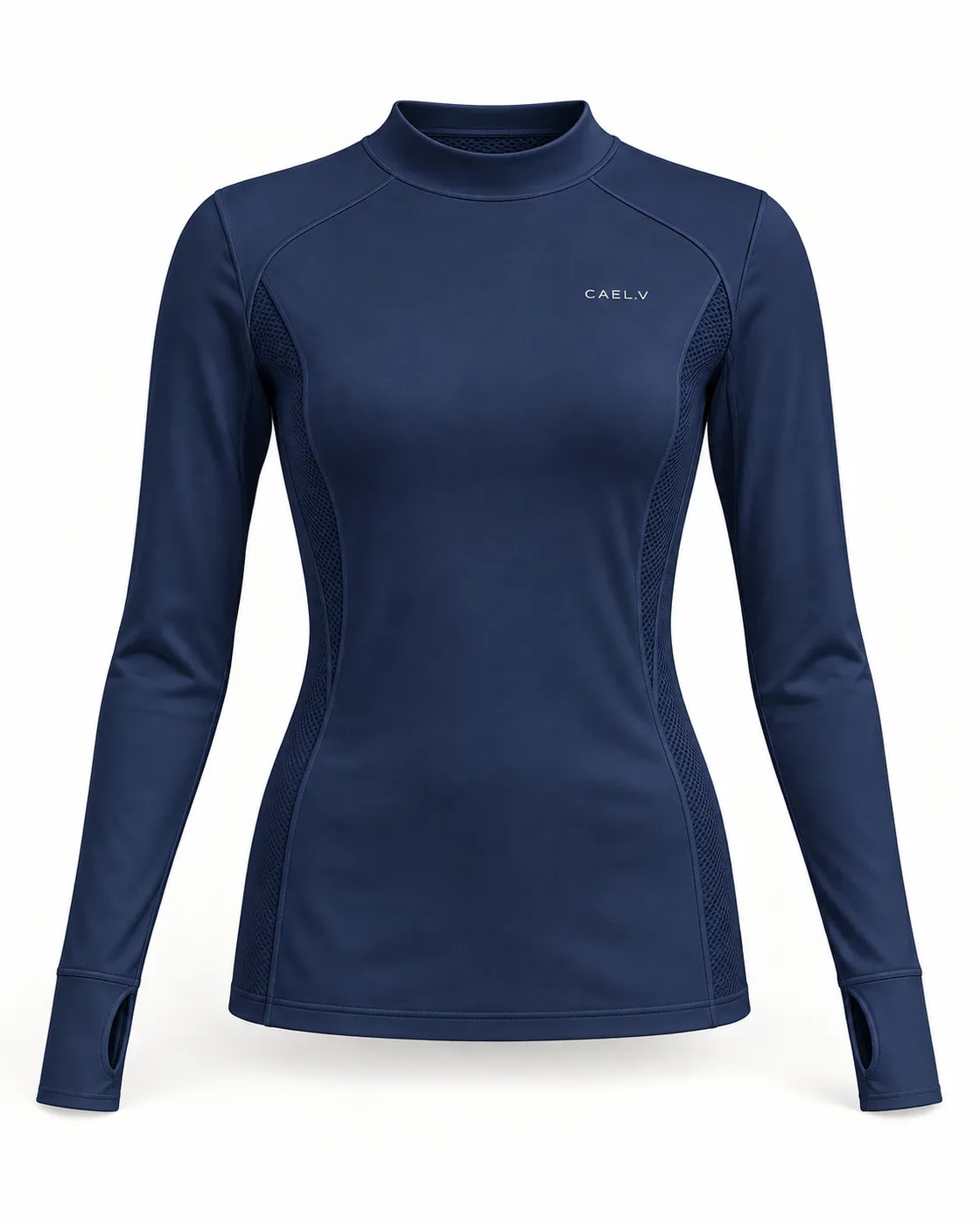 Mock-Neck Thumbhole Underscrub — Front · Navy